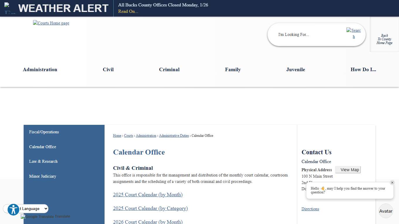 Calendar Office Bucks County, PA
