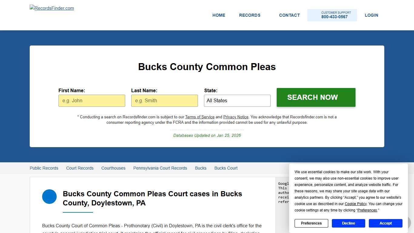 Search Bucks County Common Pleas, PA Cases and Records