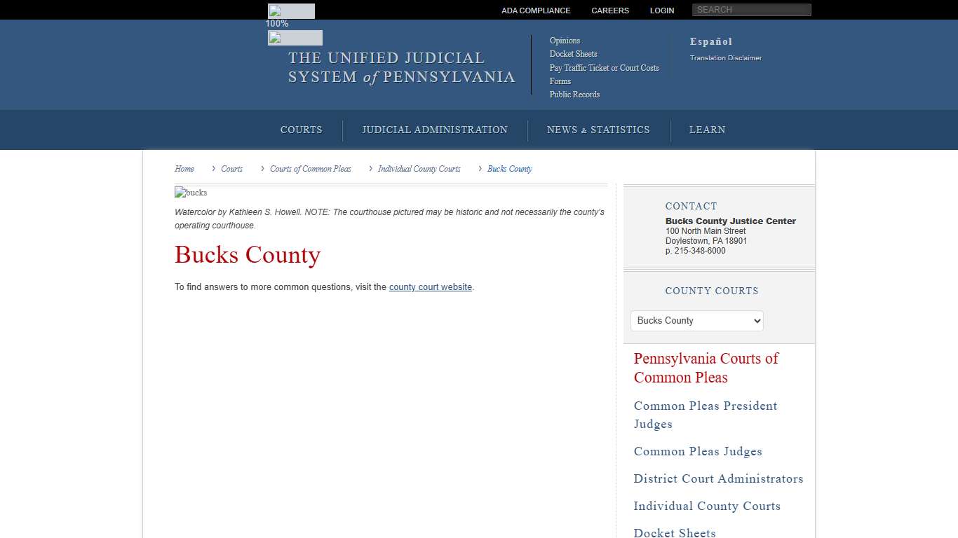Bucks County Individual County Courts Courts of Common Pleas Courts Unified Judicial System of Pennsylvania