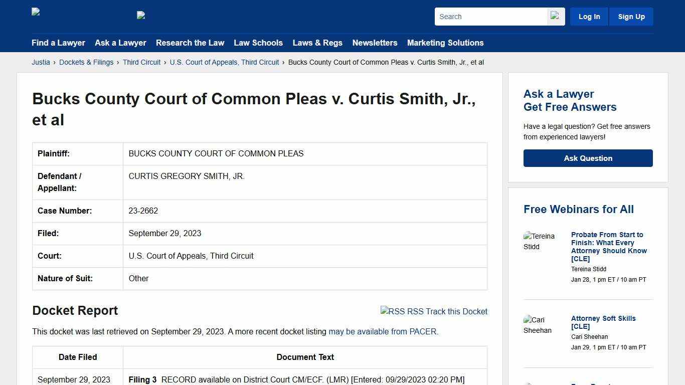 Bucks County Court of Common Pleas v. Curtis Smith, Jr., et al 23-2662 U.S. Court of Appeals, Third Circuit Justia